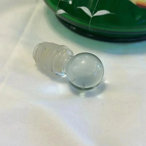 Victorian Glass Bohemian Green Floral Decanter Hand Painted - Picture 6 of 6